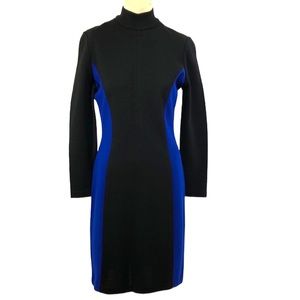 Bodycon Dress Nina Charles by Kasper ASL black royal blue long sleeve size small